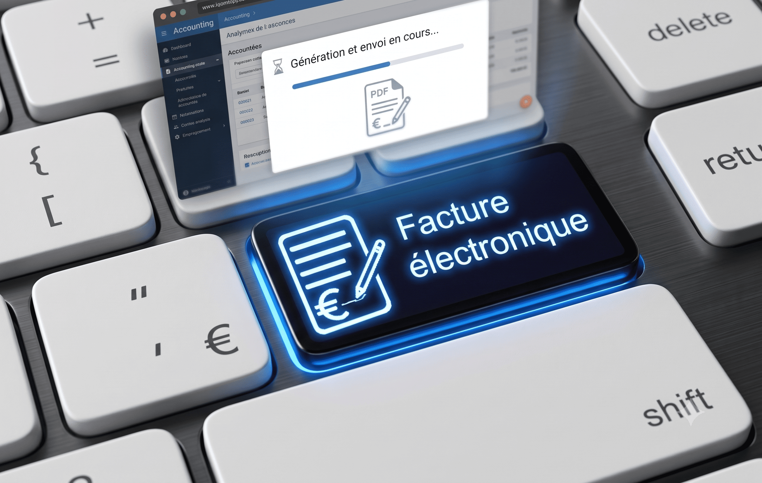Touche de clavier « Facture électronique » illustrant le passage à la facturation électronique